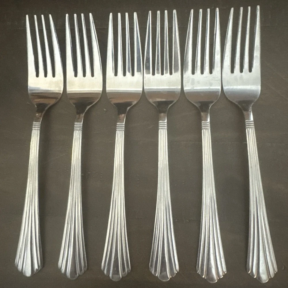 International Symmetry Stainless 6 Salad Forks Replacement Silverware Flatware
